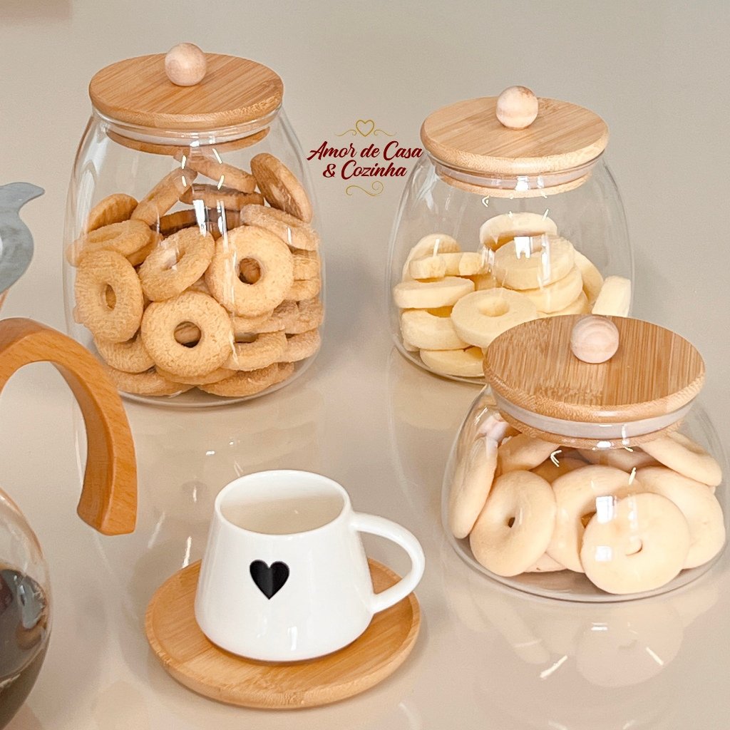 POTE DE VIDRO LADY COM TAMPA DE BAMBU TAMANHOS