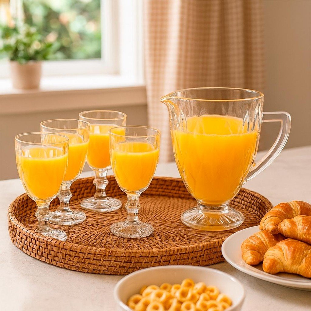 Jogo de Jarra Diamante 1,2L + 4 Taças Cristal Ecológico 330ml Transparente - Bela Flor