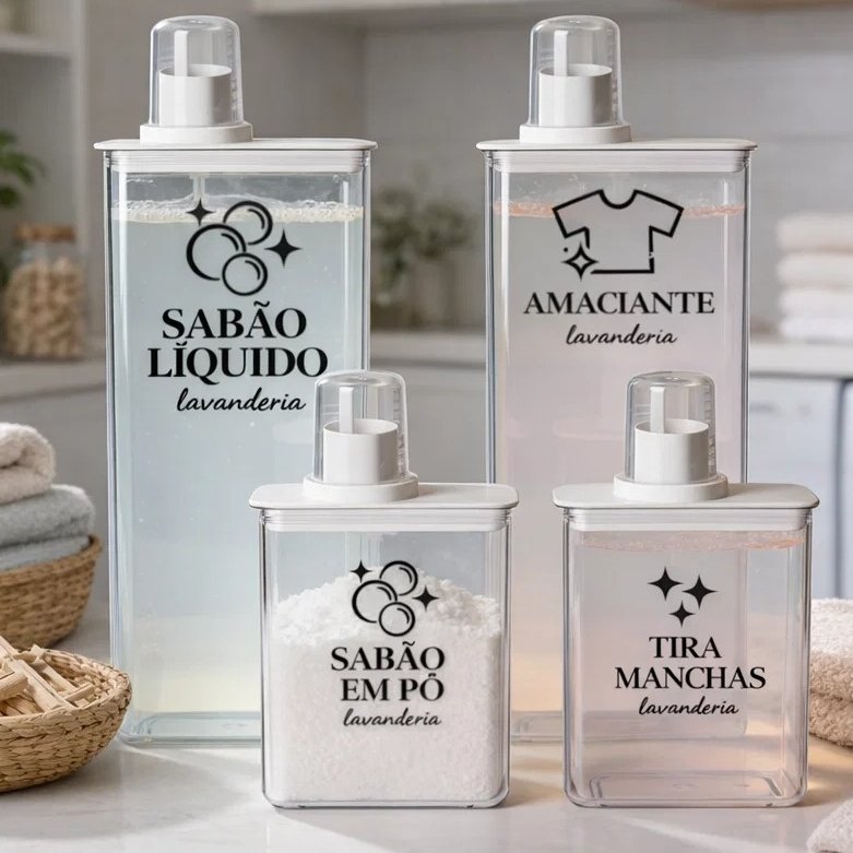 Dispenser Organizador Lavanderia Sabão Líquido Em Pó Amaciante Tira Manchas 1,3L 2,6L