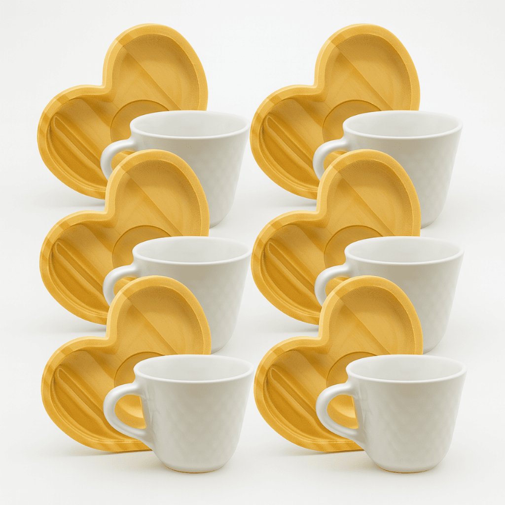 Xicara De Cafe Porcelana Branca Kit Xícaras E Pires Coração Mesa Posta Caneca 65ml