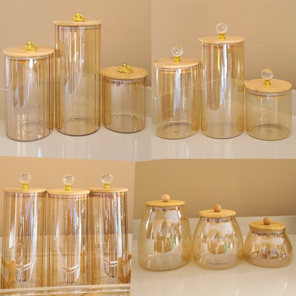 Pote de Vidro com Tampa de Bambu Hermético MODELOS DIVERSOS Porta Temperos Cozinha