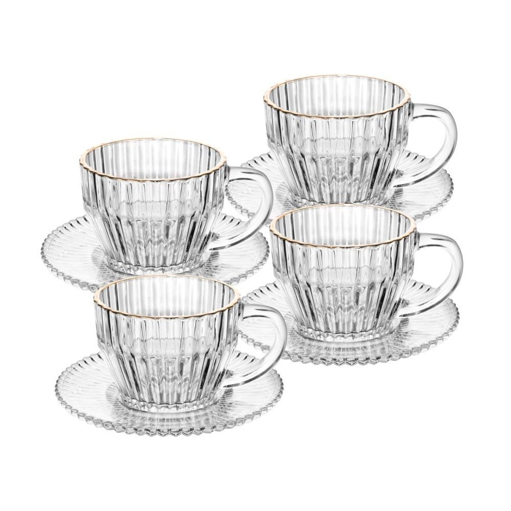 Kit 4 Xícaras de Café Wolff Imperatriz Cristal com Fio de Ouro Luxo Mesa