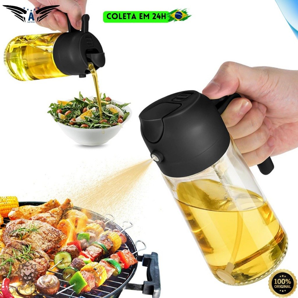 Kit Pulverizador Spray de Vidro Com Tampa antivazamento 2 Em 1 Para Óleo e Molhos