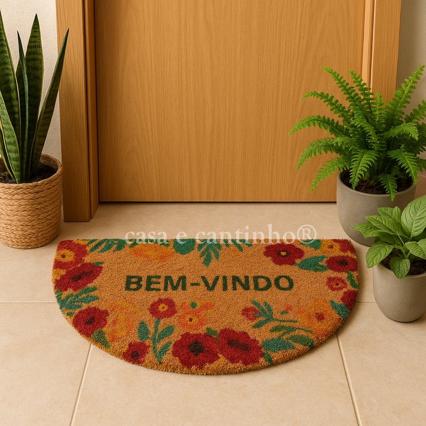 Tapete Capacho Borracha e Fibra de Coco Porta Varanda Entrada Churrasqueira Recepção Casa
