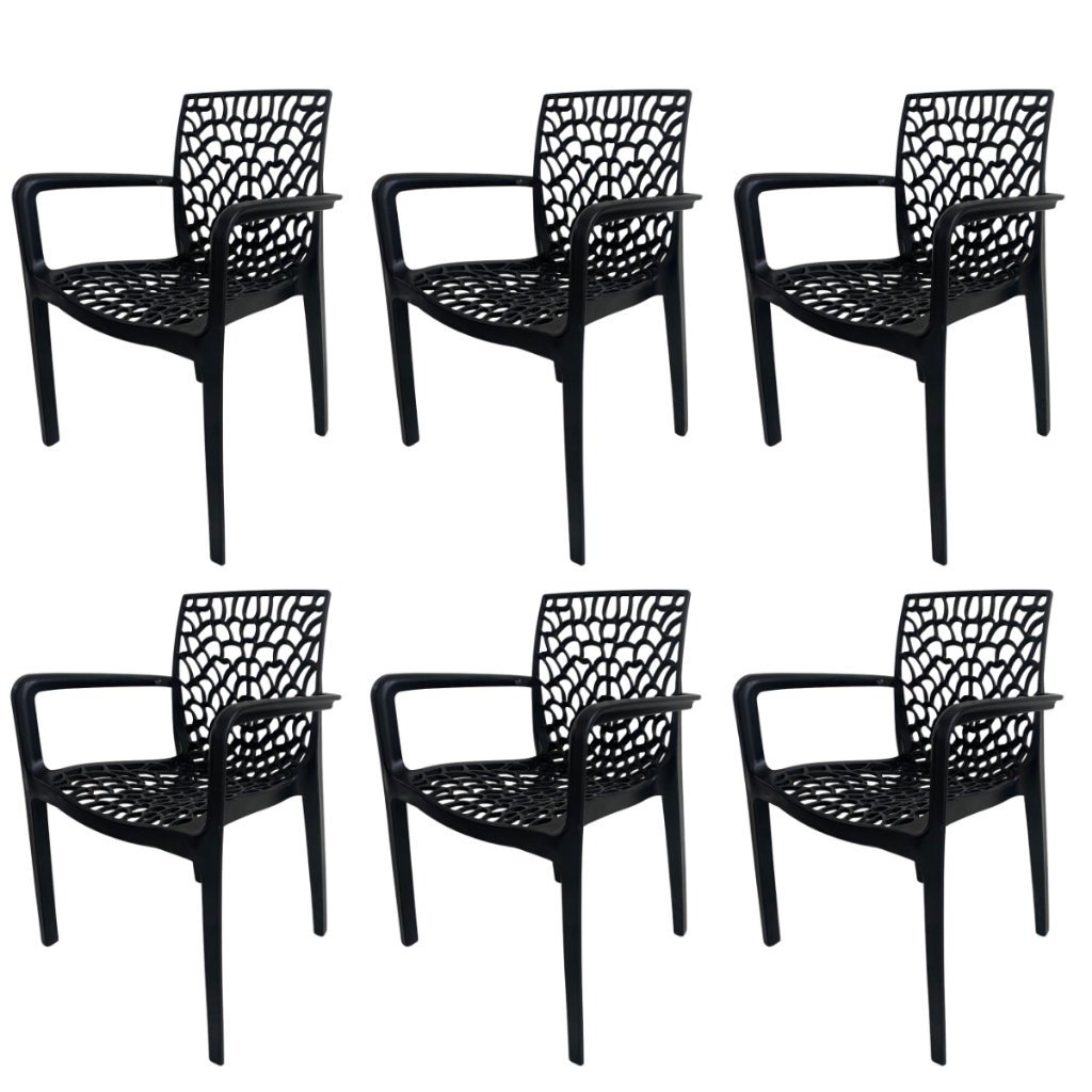 Kit 6 Cadeira Gruvyer Com Braço Exclusiva Jantar Restaurante Bar Igreja Area Gourmet Super Reforçada Premium