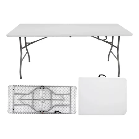 Mesa Dobrável Vira Maleta De 1,80 Portatil Camping Praia Branco