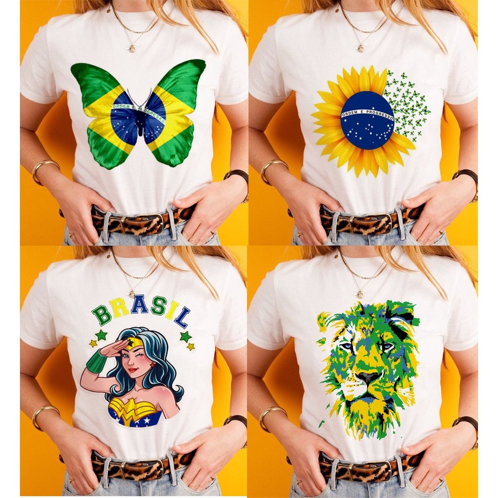 Camiseta tshirt Brasil copa do mundo hexa, patriota, borboleta, girassol, leão