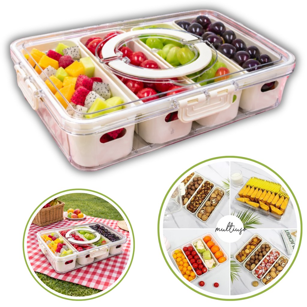 Pote Organizador de Geladeira Hermético Multiuso 4 Divisórias Com Escorredor