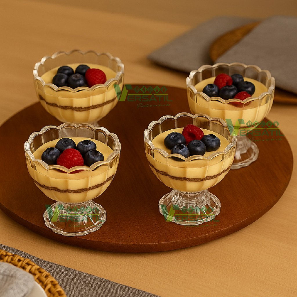 Jogo 6 Peças Wolff Sobremesa 6 Bowls 125ml Mesa Posta Requintada Transparente Luxo Geneva Taças Diamante