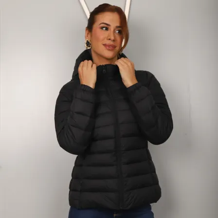 Jaqueta Feminina Bobojaco Puffer Impermeável Com Capuz Nylon
