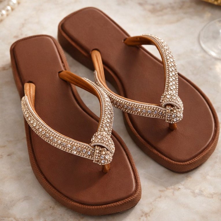 😍Chinelo Feminino Confortável Sandália Nanda Fashion com NÓ de Brilho Stras - A MAIS VENDIDA