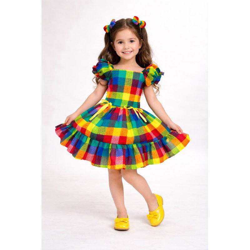 Vestido caipira junino menina festa quadrilha xadrez arraiá apresentação