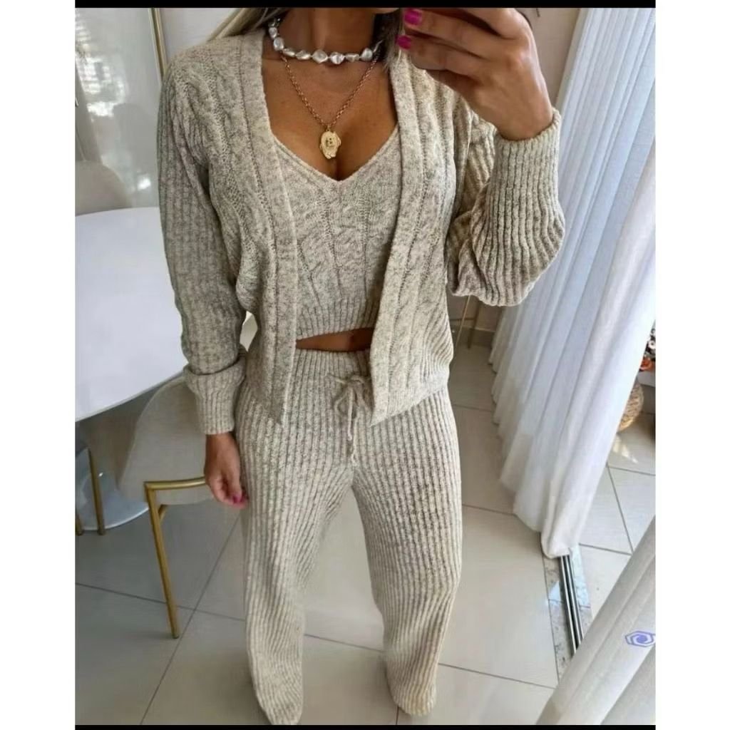 Conjunto Trijunto Feminino Inverno Tricot Mousse 3 Peças Elegante Mousse Premiun