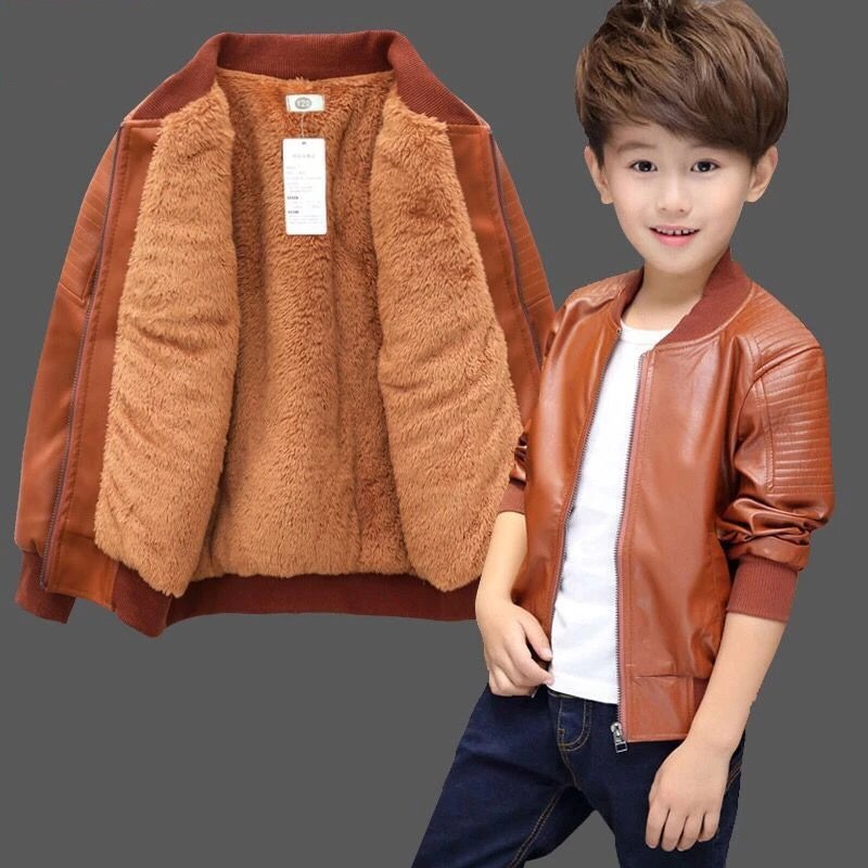 New Chegou Meninos Jaquetas De Couro PU Outono Inverno Roupas Da Moda Das Crianças Além De Veludo Grosso Outerwear