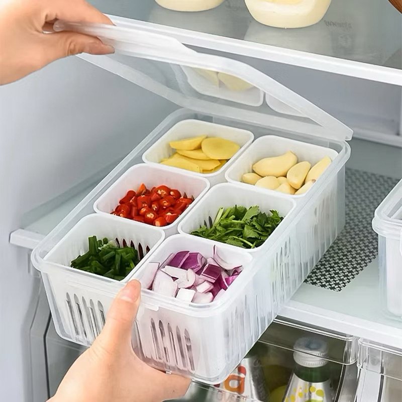 Pote De Conservação 6 divisorias Transparente Para Geladeira Doméstica Organizadores De Cozinha Caixas Alimentos