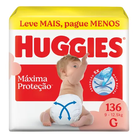 Huggies Fralda Descartável Máxima Proteção G - 136 Un
