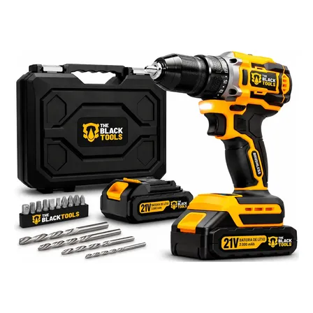 Parafusadeira Furadeira Impacto The Black Tools C/2 Baterias Amarelo E Preto 60hz