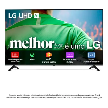 Smart TV LG UHD AI UA75 65 polegadas HDR10 Pro Processador α7 AI Ger8 webOS 25