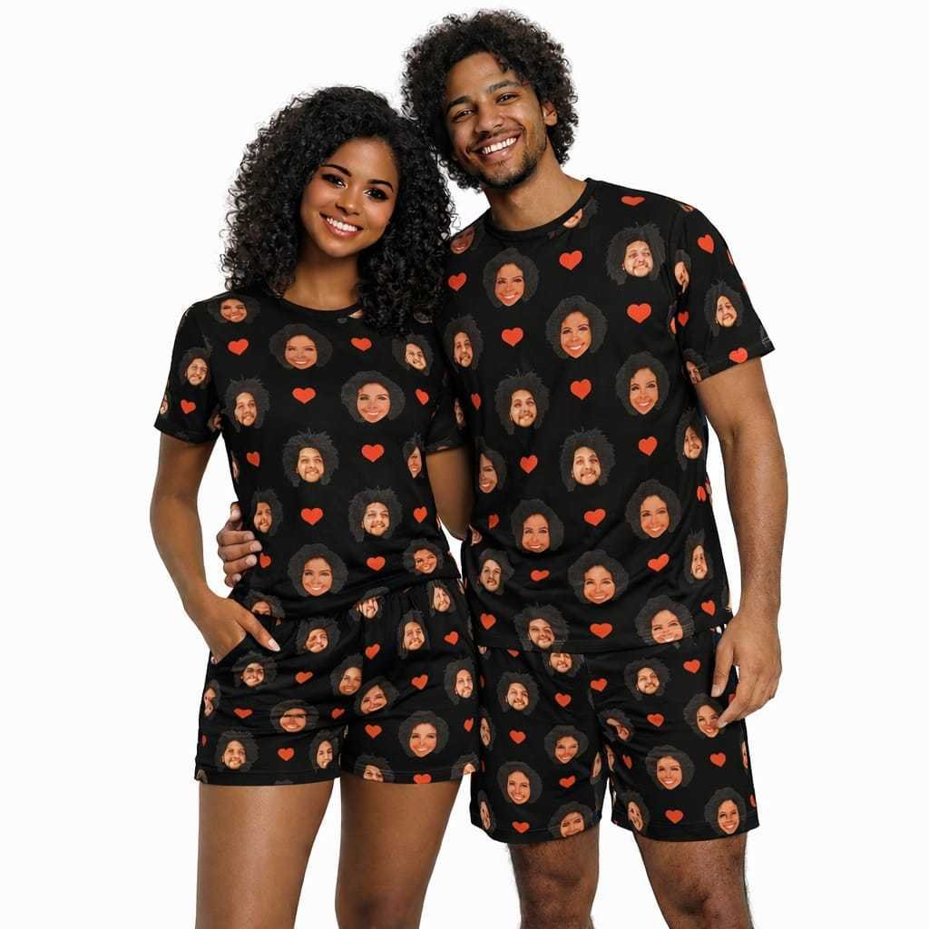 Kit 1 Camiseta + 1 Samba Canção ou Short Doll Personalizado Namorados com Foto Preto