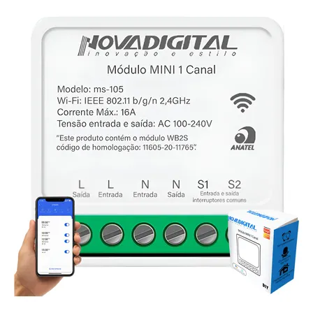 Interruptor Inteligente Wifi Novadigital Mini 1ch 16a Alexa 16 A Ac 100-240v (127/220v) Branco