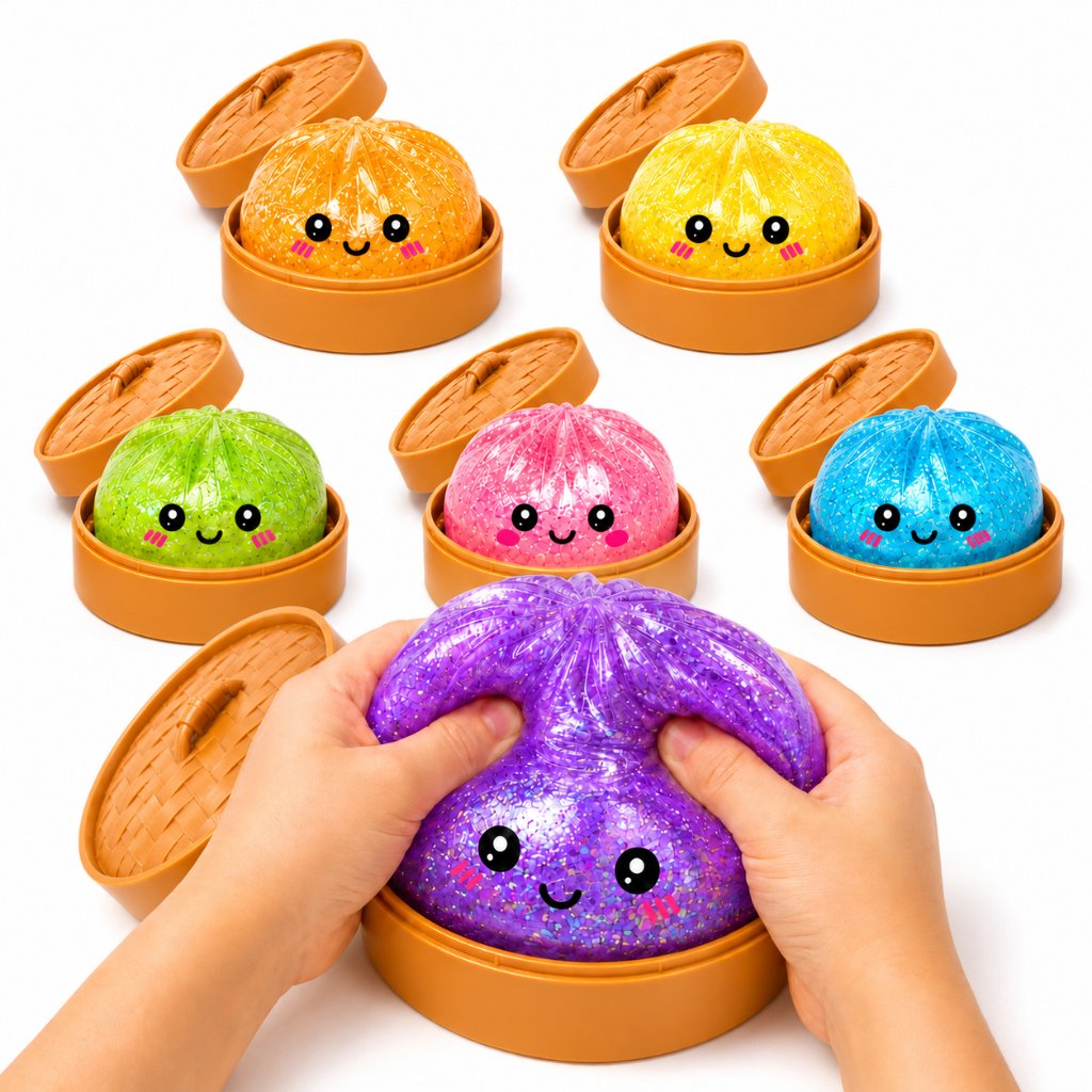 Squishy Dumpling Antiestresse Caixa Misteriosa de Glitter Bolinho Brinquedo Sensorial Bao Chinês