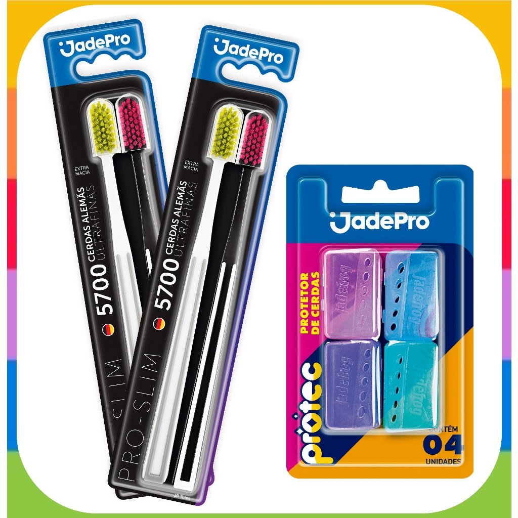 Kit 4 Escovas de Dente 5700 Cerdas Ultra Finas + 4 Protetores de Cerdas - JADEPRO