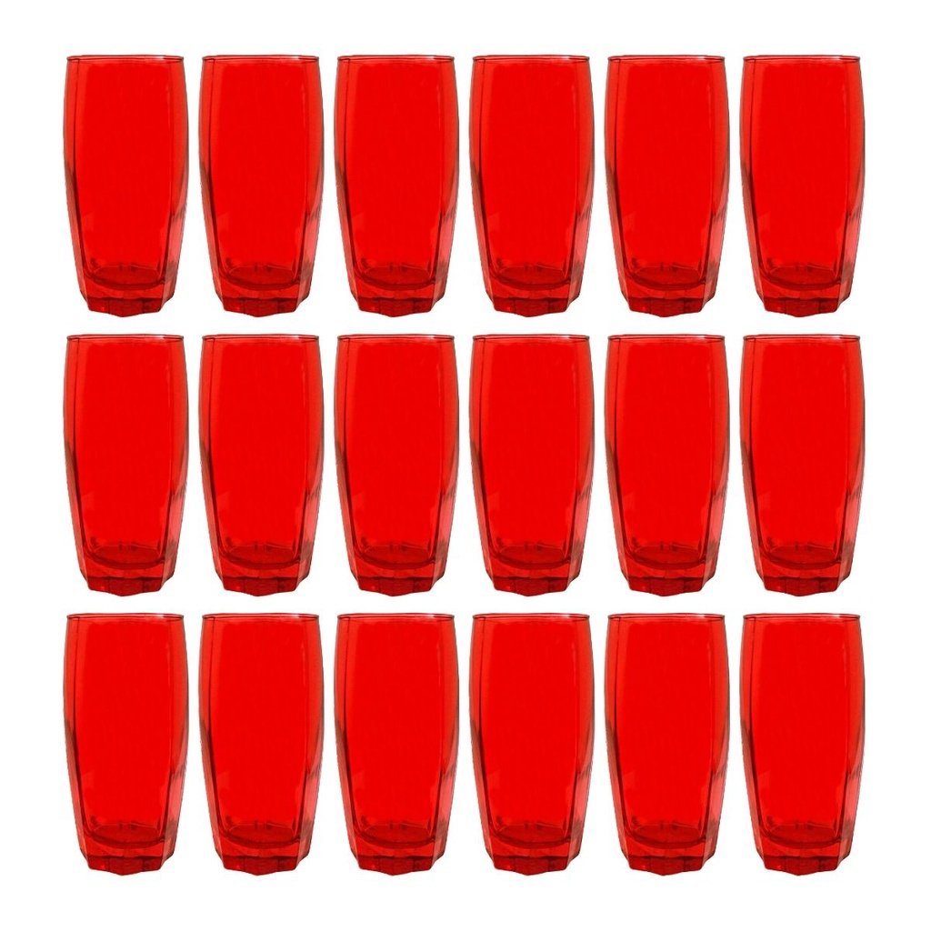 18 Copos Florida Chique Vidro Vermelho Mesa Posta 370ml