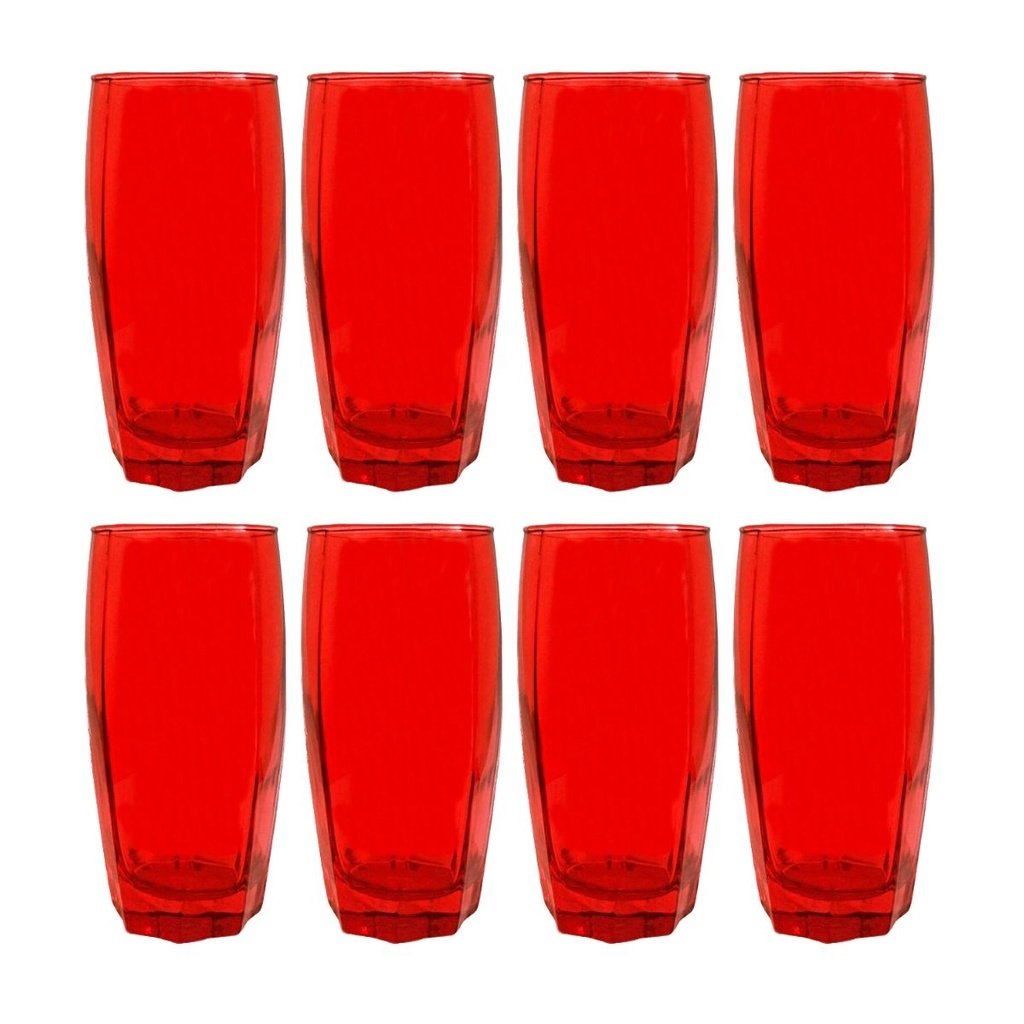 Kit 8 Copos de Vidro Vermelho Florida Mesa Chique 370ml