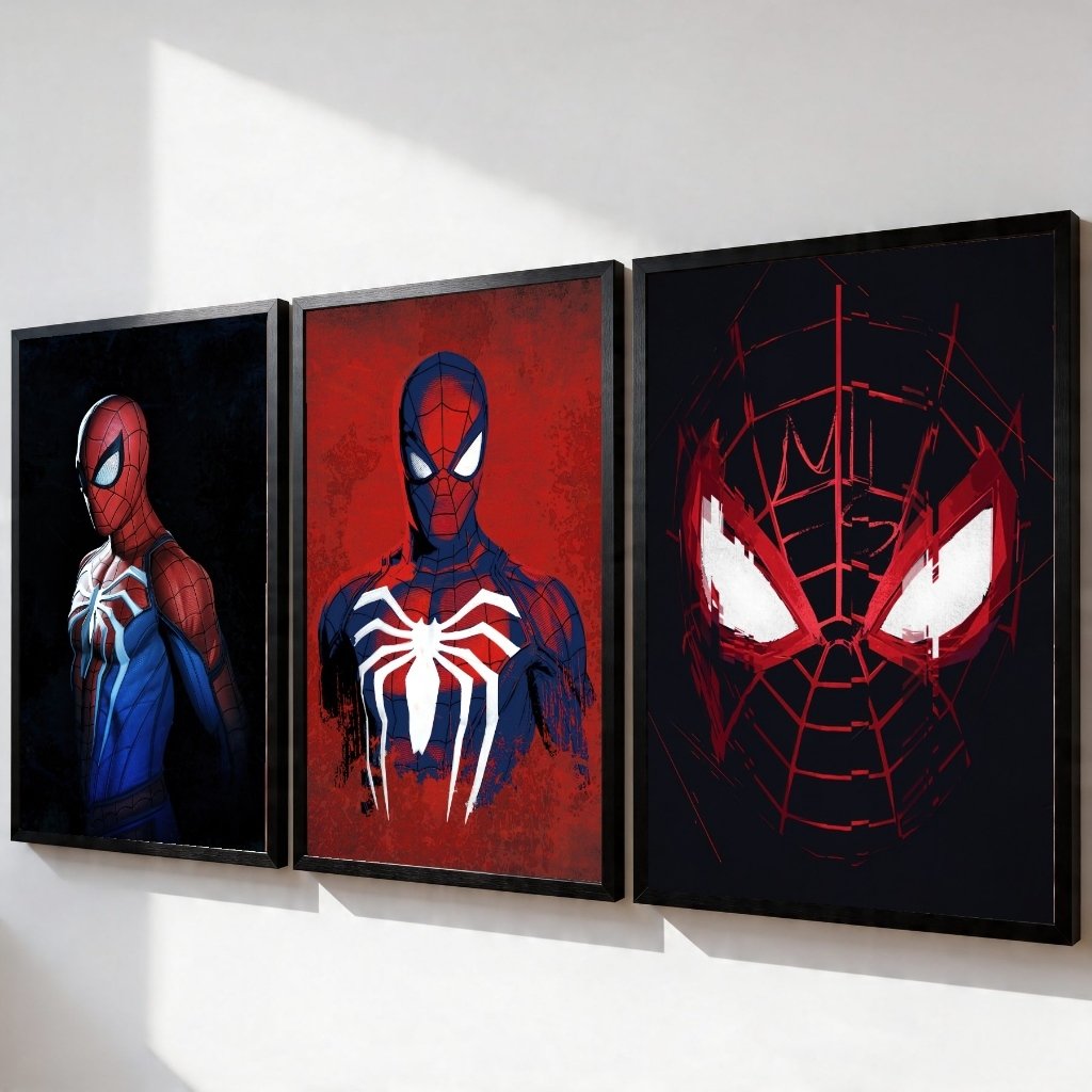 Kit 3 Quadros Decorativos Filme Homen Aranha Super-herói Universo Marvel Vingadores Arte geek